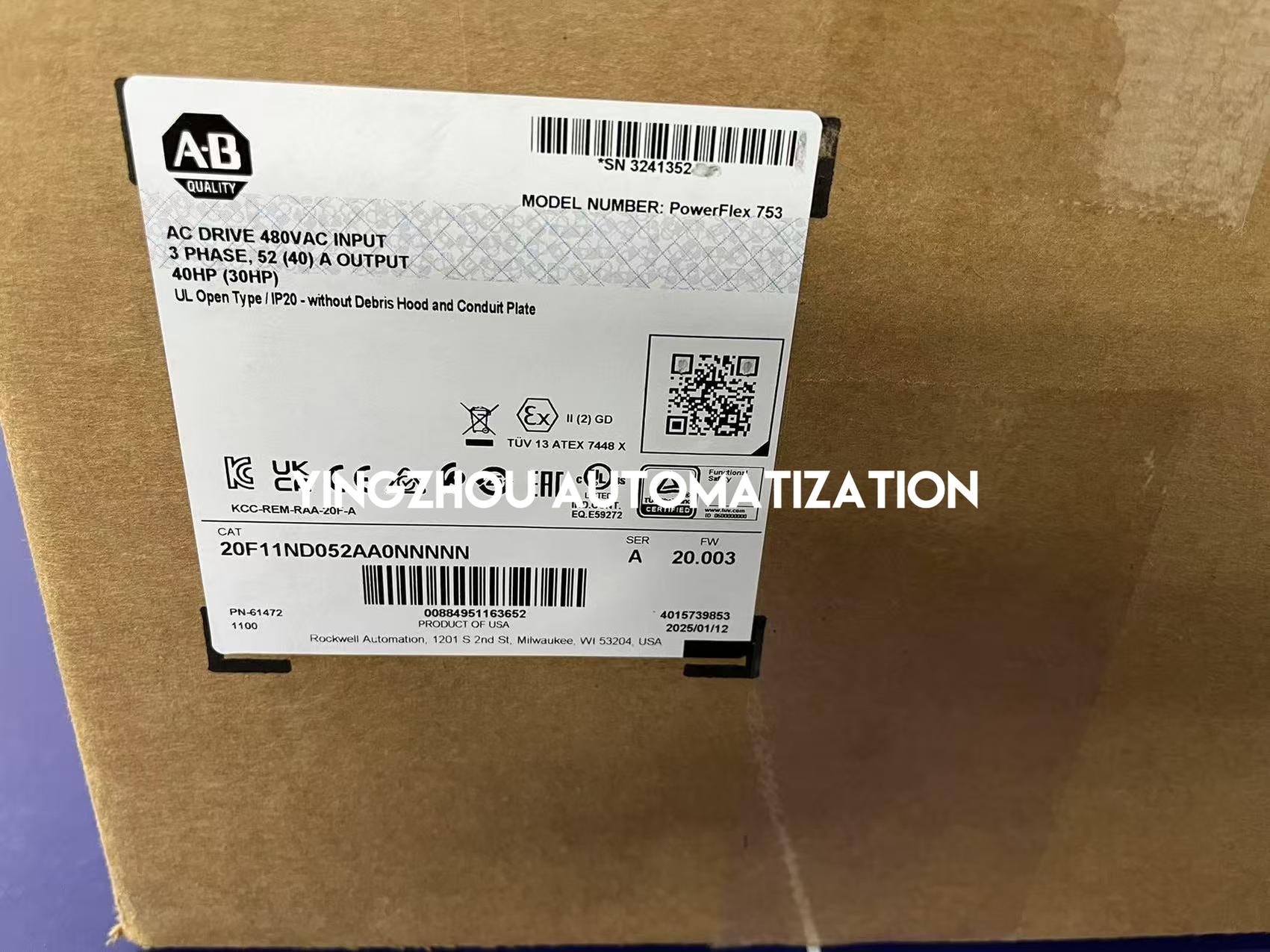 Allen-Bradley 20F11ND052AA0NNNNN PowerFlex 753 VFD | 40 HP, 480V AC, Frame 4-vezhoo