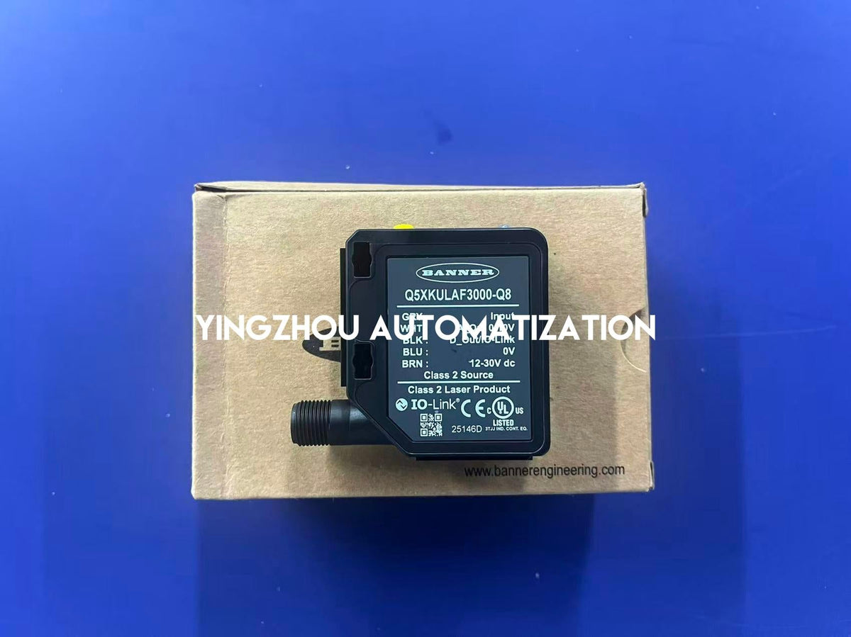 Banner Q5XKULAF3000-Q8 Laser Sensor - Q5X Series, 3000mm Range, 0-10V Analog, IO-Link-vezhoo