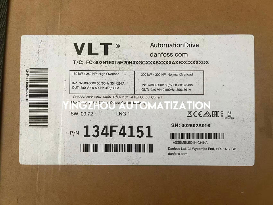 Danfoss VLT AutomationDrive FC 302 | 160kW (215HP) 3-Phase 380-500V | 134F4151 Heavy-Duty VFD | FC-302N160 Model | Brand New Original-vezhoo