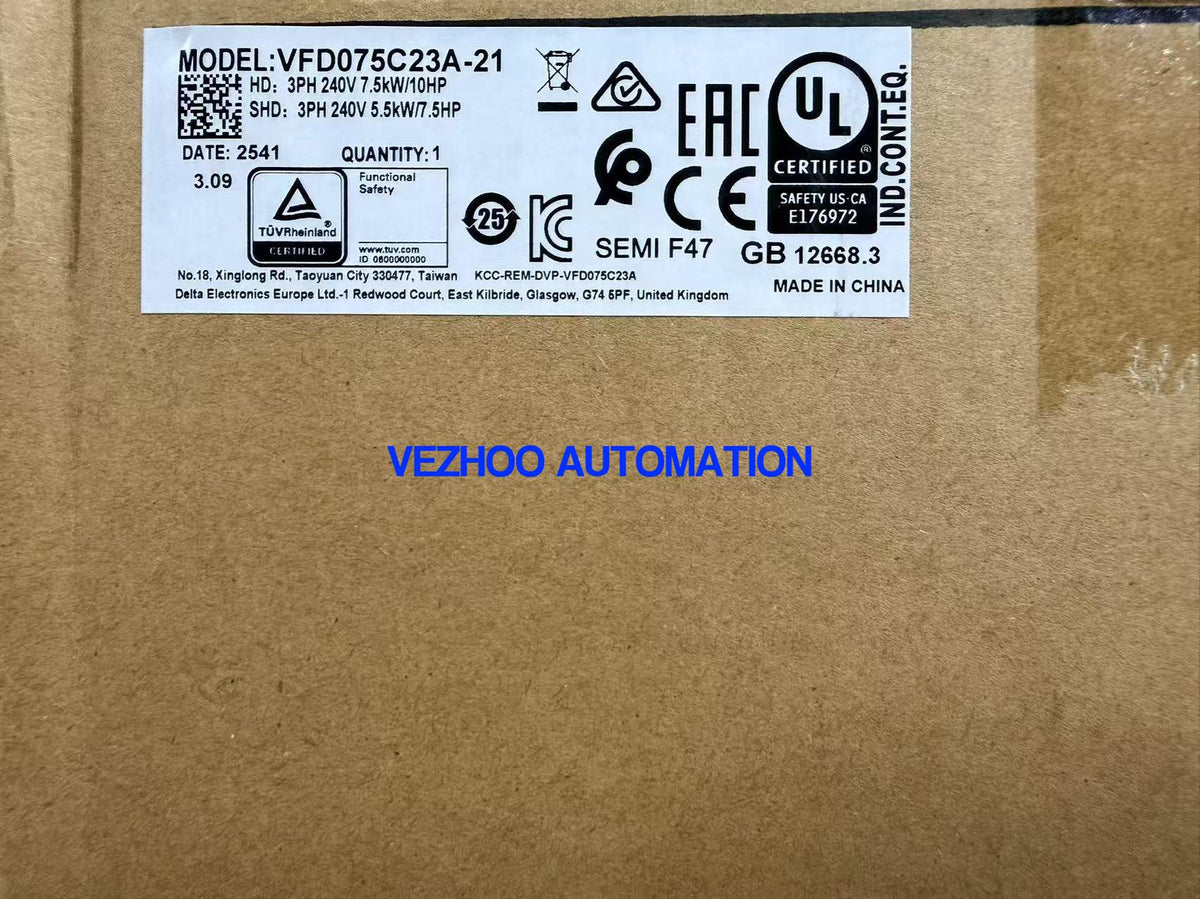 Delta VFD075C23A-21 VFD-C2000 Series 7.5kW 10HP 230V 3-Phase AC Motor Drive Inverter-vezhoo