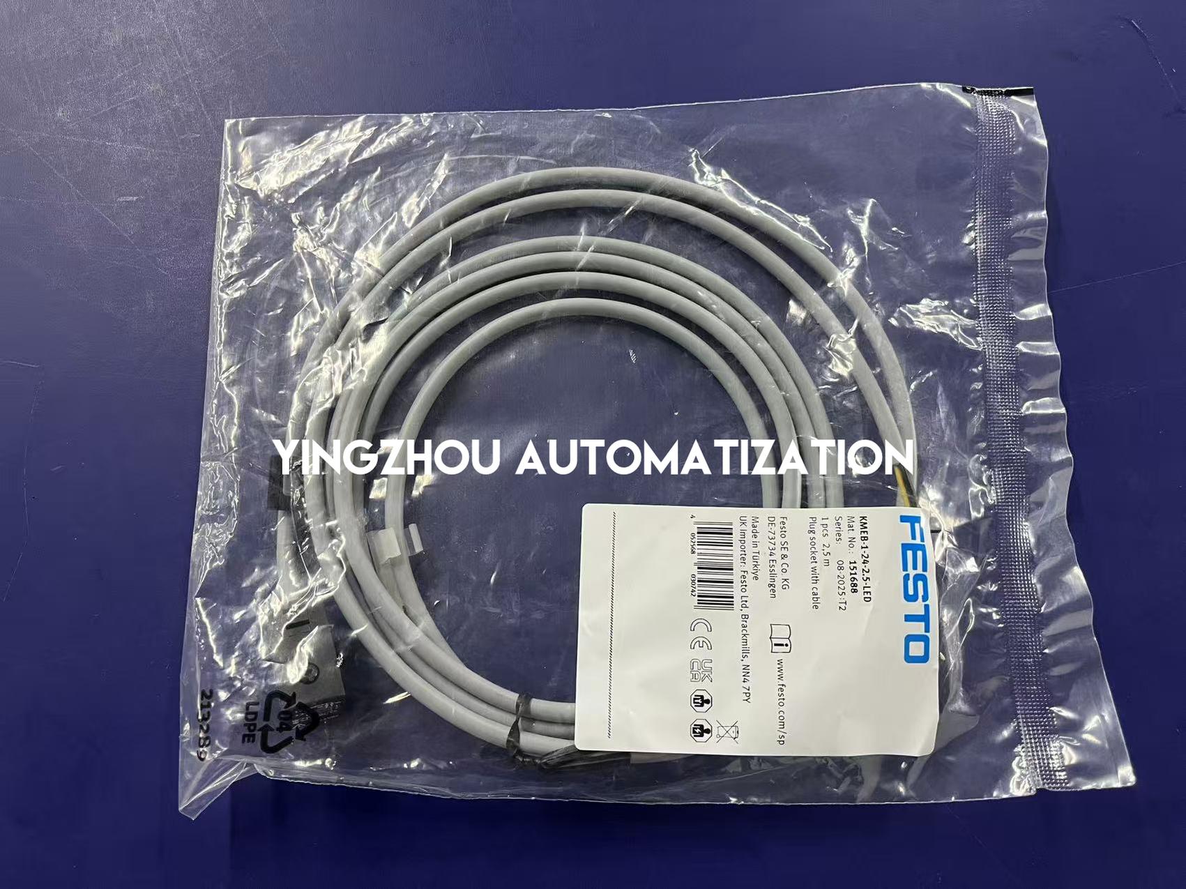 Festo 151688 KMEB-1-24-2.5-LED Solenoid Cable Socket | 2.5m Cable | 24V DC | LED Status-vezhoo
