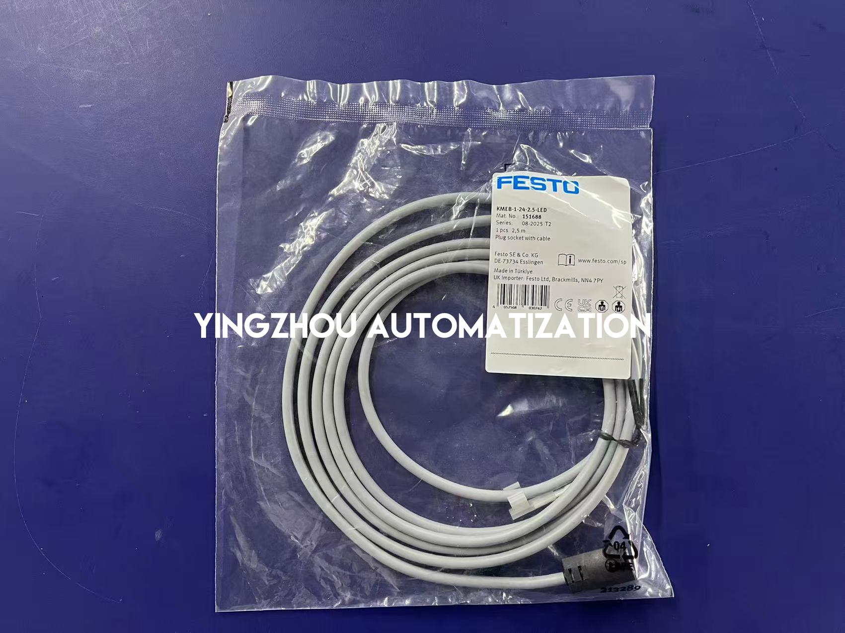 Festo 151688 KMEB-1-24-2.5-LED Solenoid Cable Socket | 2.5m Cable | 24V DC | LED Status-vezhoo