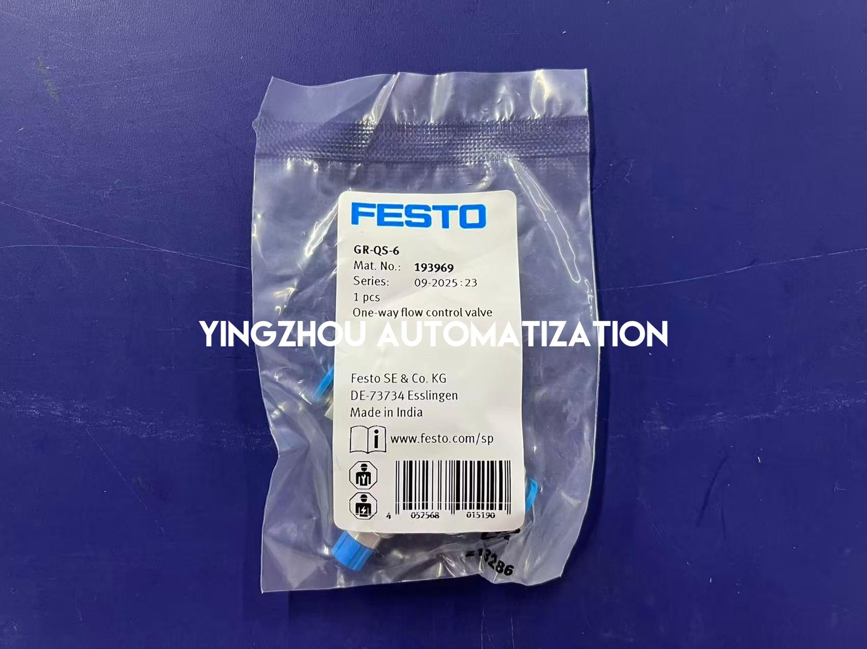 Festo 193969 GR-QS-6 One-Way Flow Control Valve | 6mm Push-In | Inline-vezhoo