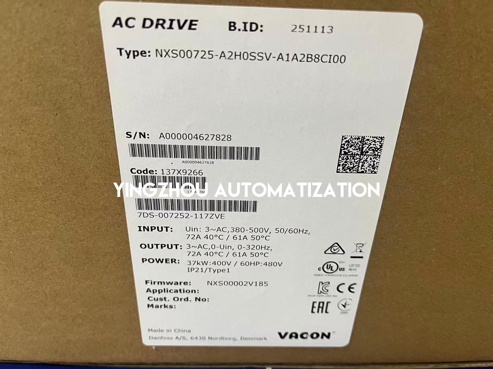 Vacon NXS00725-A2H0SSV-A1A2B8CI00 High Performance VFD 37kW 50HP | 3-Phase 380-500V | Brand New Original Genuine-vezhoo